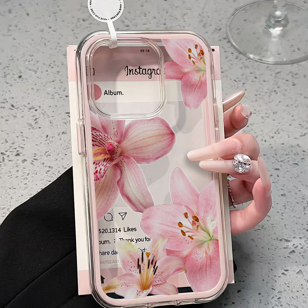 Pink Lily Flower Clear Phone C - Clear Shockproof Bumper Case ulasan dan harga