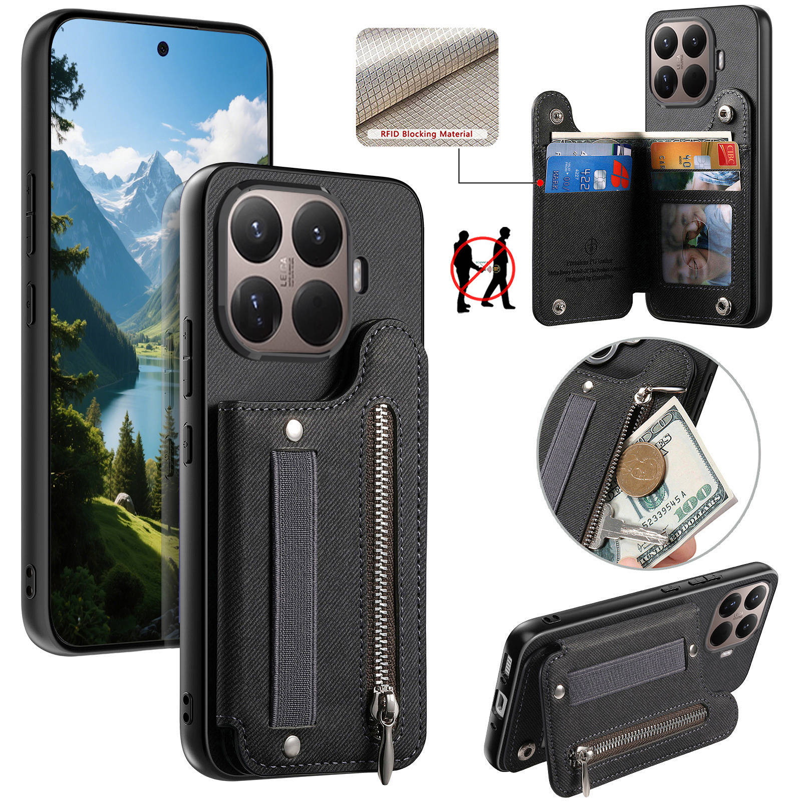 RFID Wrist Strap Zipper Wallet - Leather Wallet Card Holder Phone Cover ulasan dan harga